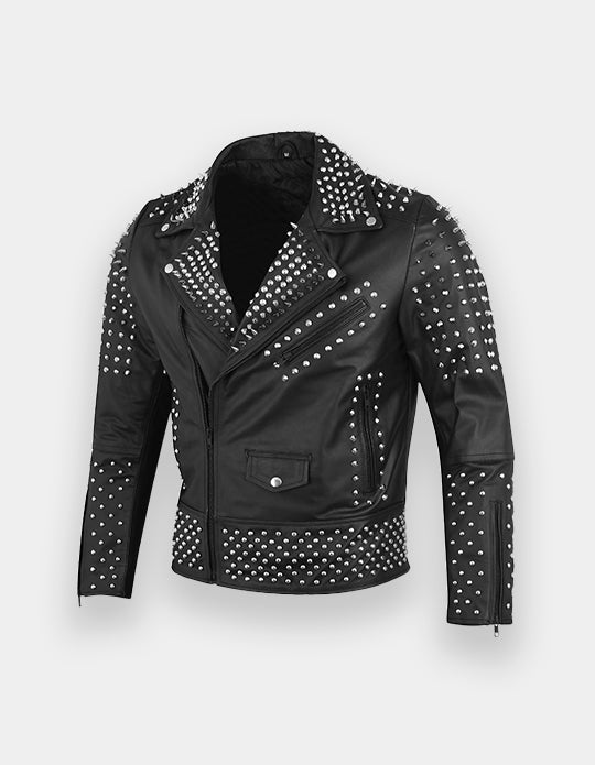 Men's Studded Black Leather Jacket, Men Spikes and Studs jacket, Men fashion wear jacket, Punk Party